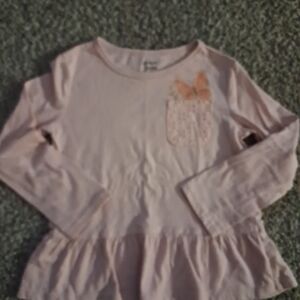 Carter's Light Pink Long Sleeve Peplum Top with Pocket Bow